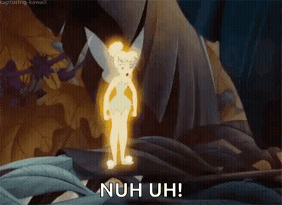 A Cartoon Of Tinkerbell Standing In A Cave With The Words Nuh Uh . GIF