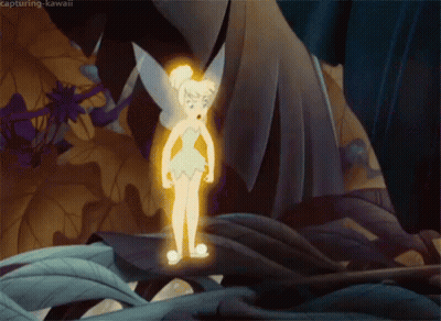 A Cartoon Of Tinkerbell Standing On A Leaf With The Caption Capturing-Kawaii Above Her GIF