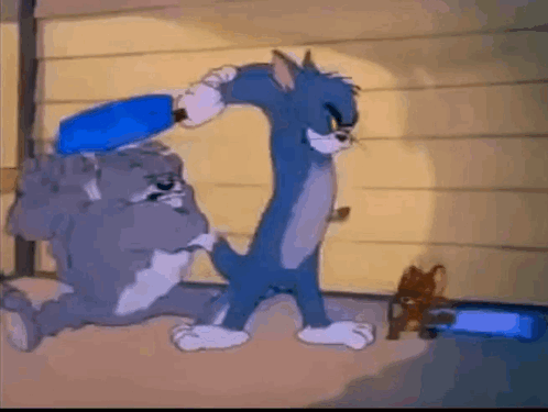 A Cartoon Of Tom And Jerry Fighting Each Other With A Bottle Of Water . GIF