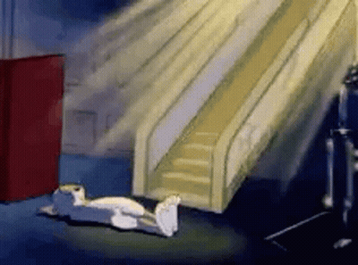 A Cartoon Of Tom And Jerry Laying On The Floor Next To A Slide . GIF