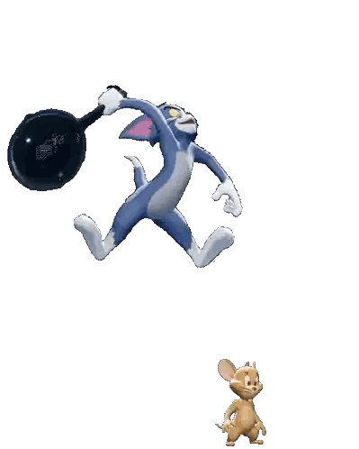 A Cartoon Of Tom And Jerry Running With A Black Object In Their Hands Sticker