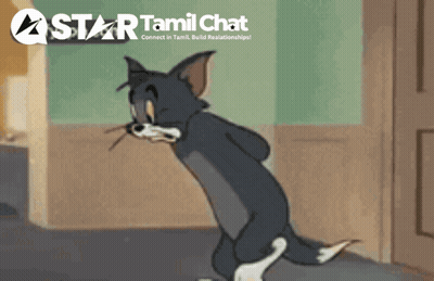 A Cartoon Of Tom And Jerry With A Star Tamil Chat Logo In The Corner GIF