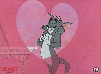 A Cartoon Of Tom And Jerry With Hearts Behind Him GIF
