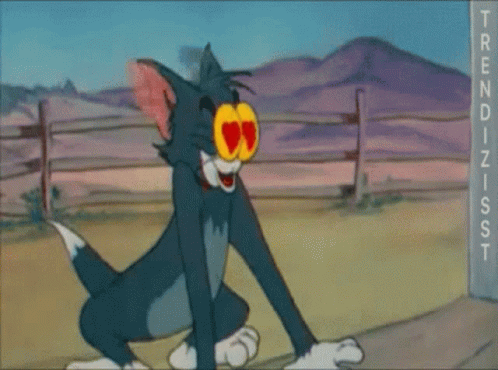 A Cartoon Of Tom And Jerry With Hearts In His Eyes And The Word Trends On The Bottom GIF