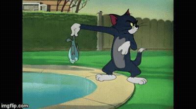 A Cartoon Of Tom Holding A Fish By A Pool .. GIF