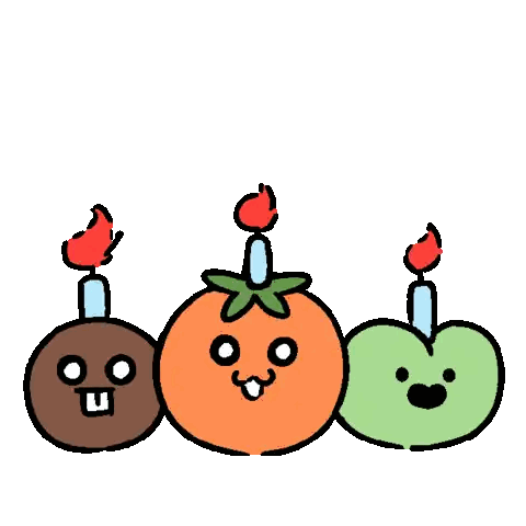 A Cartoon Of Tomatoes And Apples With A Banner That Says Happy Bday Sticker