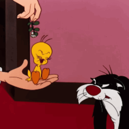 A Cartoon Of Tweety And Sylvester With A Person Holding A Plant GIF