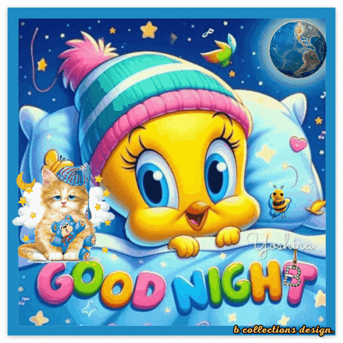 A Cartoon Of Tweety Saying Good Night With A Cat GIF