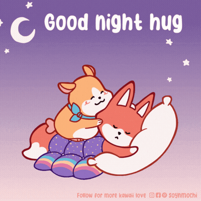 A Cartoon Of Two Animals Hugging With The Words " Good Night Hug " Below Them GIF