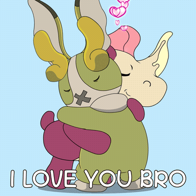 A Cartoon Of Two Animals Hugging With The Words " I Love You Bro " Underneath GIF