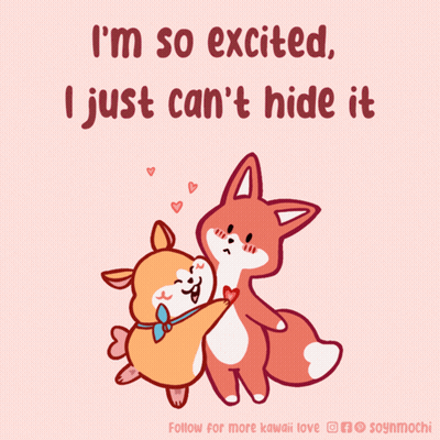 A Cartoon Of Two Animals Hugging With The Words I 'M So Excited GIF