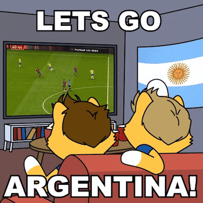 A Cartoon Of Two Animals Watching A Soccer Game With The Words Lets Go Argentina GIF