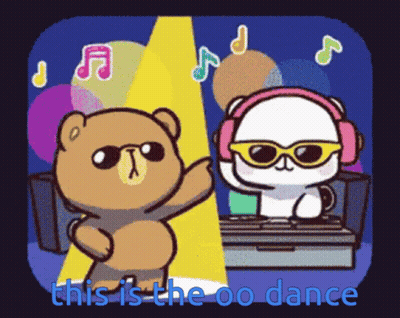 A Cartoon Of Two Bears Dancing With The Words " This Is The Oo Dance " Above Them GIF