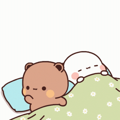 A Cartoon Of Two Bears Laying In A Bed With Chinese Writing GIF