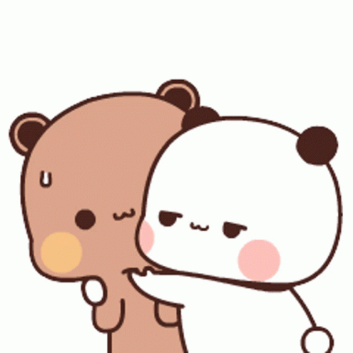 A Cartoon Of Two Bears Standing Next To Each Other With One Bear Looking Surprised GIF