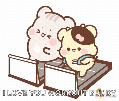 A Cartoon Of Two Bears Standing Next To Each Other With The Words I Love You Workout Buddy Below Them GIF