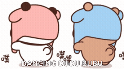 A Cartoon Of Two Bears Wearing Hats With The Words Dancing Dudu Bubu Below Them GIF