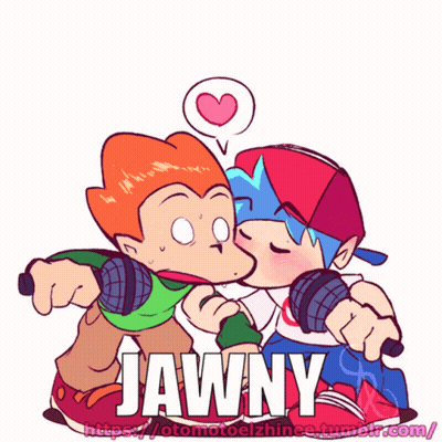 A Cartoon Of Two Boys Kissing With The Word Jawny Written Below Them GIF