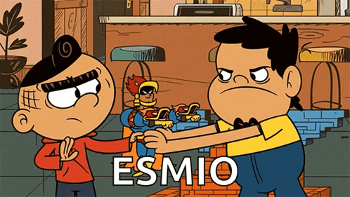A Cartoon Of Two Boys With The Word Esmio On The Bottom Right GIF