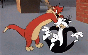 A Cartoon Of Two Cats Fighting Each Other GIF
