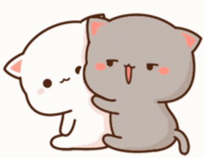 A Cartoon Of Two Cats Hugging Each Other On A White Background GIF