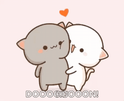 A Cartoon Of Two Cats Hugging Each Other With A Heart In The Background . GIF