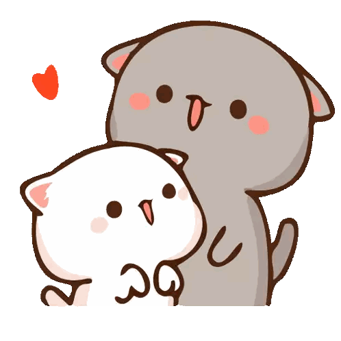A Cartoon Of Two Cats Hugging Each Other With A Red Heart In The Background Sticker