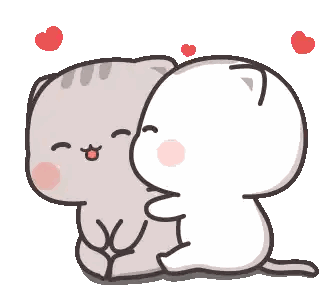 A Cartoon Of Two Cats Hugging Each Other With Hearts Floating Above Them Sticker