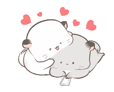 A Cartoon Of Two Cats Hugging Each Other With Hearts Surrounding Them Sticker