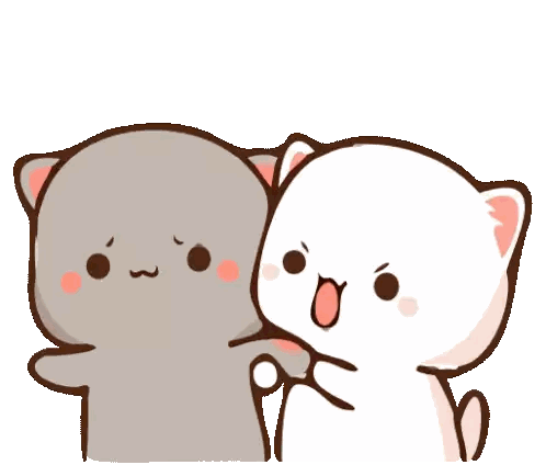 A Cartoon Of Two Cats Hugging Each Other With One Looking Sad Sticker