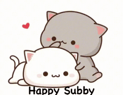 A Cartoon Of Two Cats Hugging Each Other With The Words `` Happy Subby '' Below Them . GIF