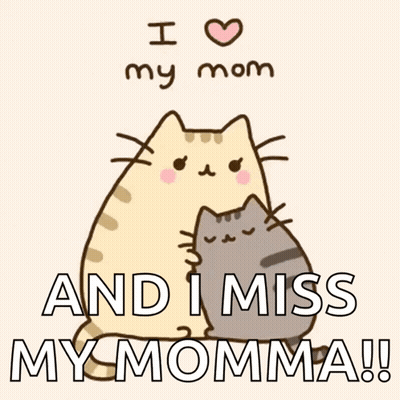 A Cartoon Of Two Cats Hugging Each Other With The Words " I Love My Mom And I Miss My Momma " GIF