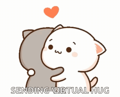 A Cartoon Of Two Cats Hugging Each Other With The Words `` Sending Ddtual Hug '' Below Them GIF