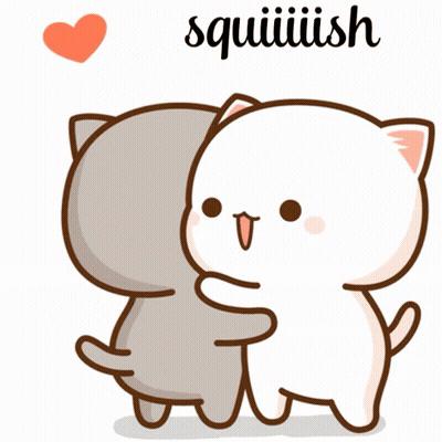 A Cartoon Of Two Cats Hugging Each Other With The Words Squiiiiish Above Them GIF