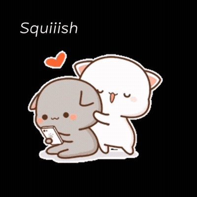 A Cartoon Of Two Cats Hugging Each Other With The Words Squiiish Written Above Them GIF