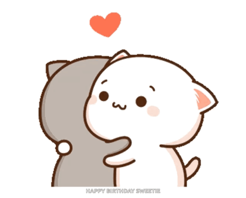 A Cartoon Of Two Cats Hugging With The Words Happy Birthday Sweetie Below GIF