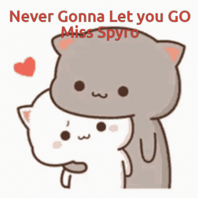 A Cartoon Of Two Cats Hugging With The Words Never Gonna Let You Go Miss Sfyro GIF