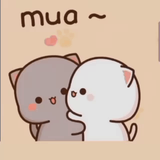A Cartoon Of Two Cats Kissing With The Word Mua Written Below Them GIF