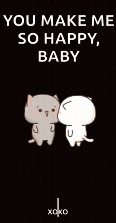 A Cartoon Of Two Cats Kissing With The Words You Make Me So Happy , Baby GIF