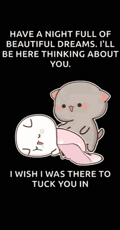 A Cartoon Of Two Cats Laying Next To Each Other On A Black Background With A Quote . GIF