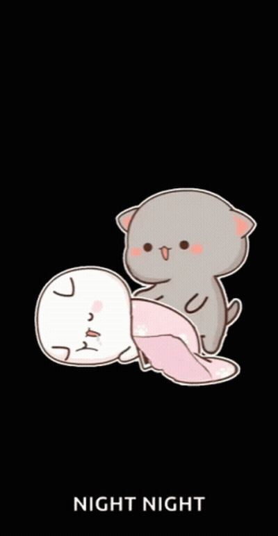 A Cartoon Of Two Cats Laying Next To Each Other With The Words Night Night Below Them . GIF