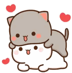 A Cartoon Of Two Cats Laying On Top Of Each Other With Hearts Around Them . Sticker
