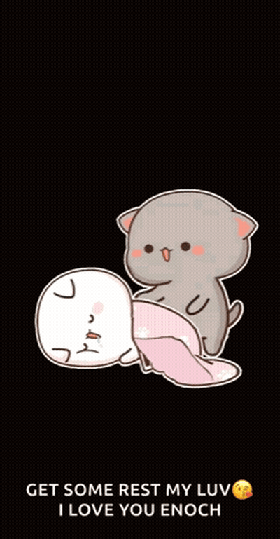 A Cartoon Of Two Cats Laying On Top Of Each Other With The Words Get Some Rest My Luv I Love You Enoch GIF