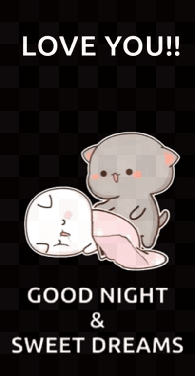 A Cartoon Of Two Cats Laying On Top Of Each Other With The Words `` Love You ! '' GIF