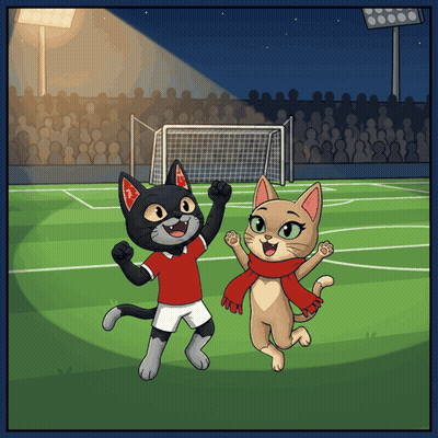 A Cartoon Of Two Cats On A Soccer Field With A Crowd In The Background GIF