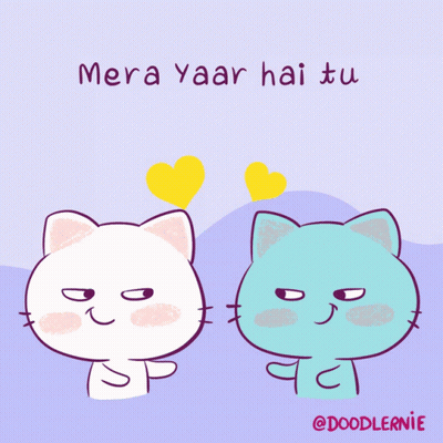 A Cartoon Of Two Cats With The Words Mera Yaar Hai Tu Below Them GIF