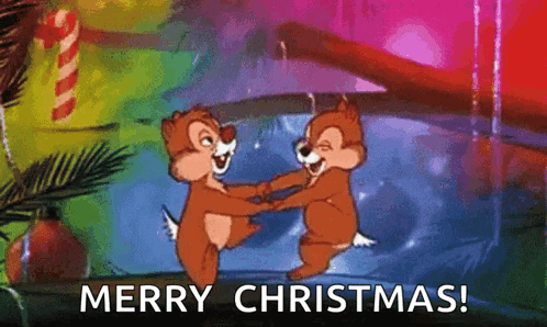 A Cartoon Of Two Chipmunks Dancing In A Pool With The Words Merry Christmas . GIF