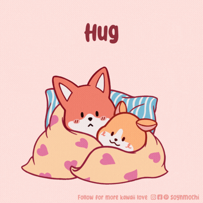 A Cartoon Of Two Foxes Hugging Each Other With The Words Hug Written Above Them GIF