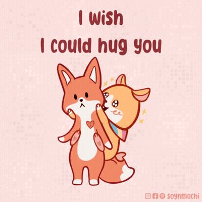A Cartoon Of Two Foxes Hugging Each Other With The Words I Wish I Could Hug You GIF