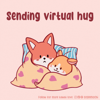 A Cartoon Of Two Foxes Hugging With The Words Sending Virtual Hug GIF